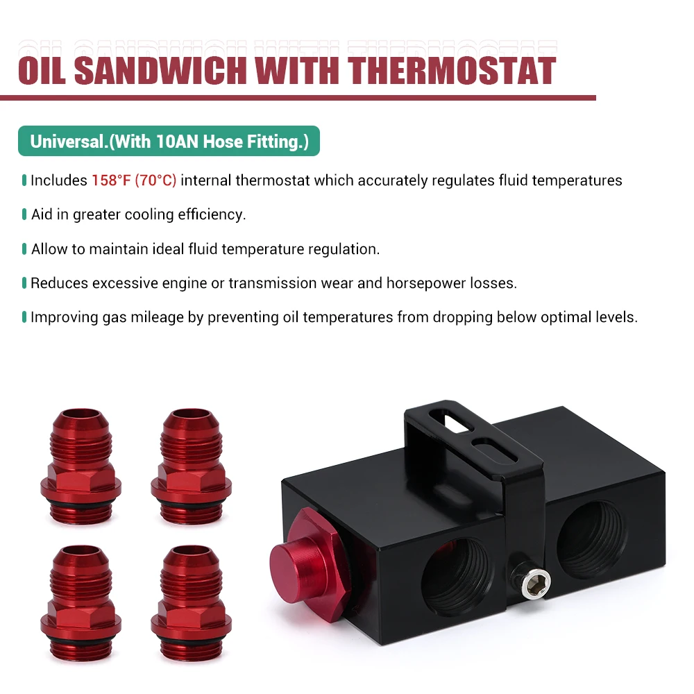 PQY-Oil Filter Sandwich Adaptor With In-Line Oil Thermostat AN10 fitting Sandwich Adapter PQY5672BK