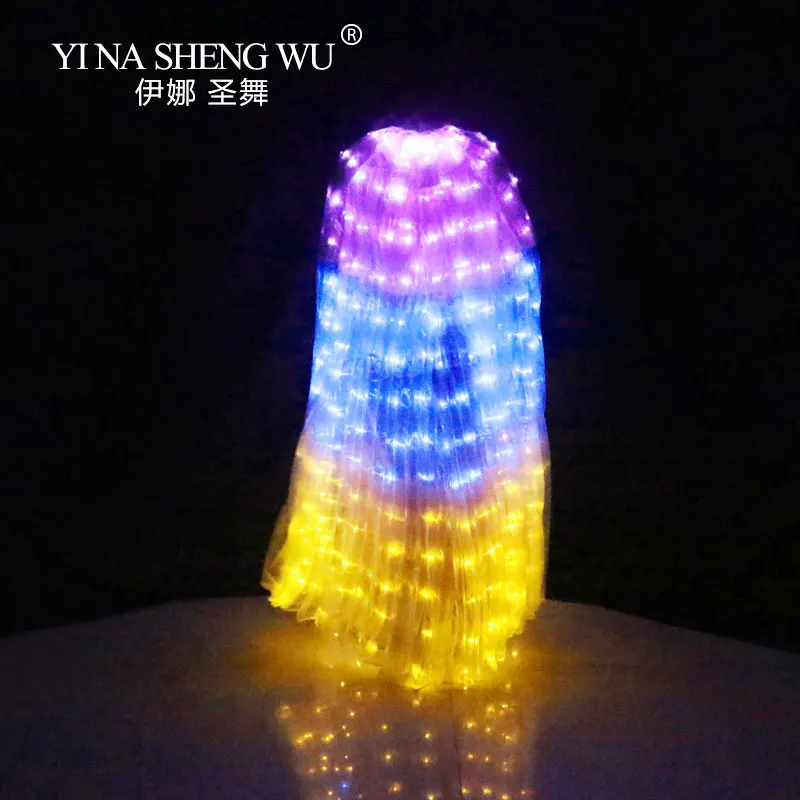 Purple-Blue-Yellow With Sticks Belly Dance LED Wings Dance Accessory LED 3 Colors Wing Stage Performance LED Wing Belly Dance Colourful Wings - Цвет: Purple-Blue-Yellow
