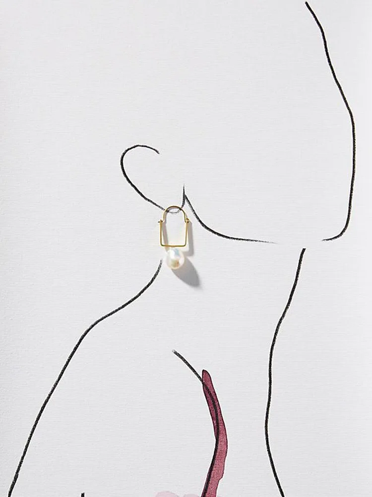 Модные ювелирные изделия поношенные золотые серебряные покрытые квадратные серьги-кольца с пресной водой жемчужная подвеска шарм