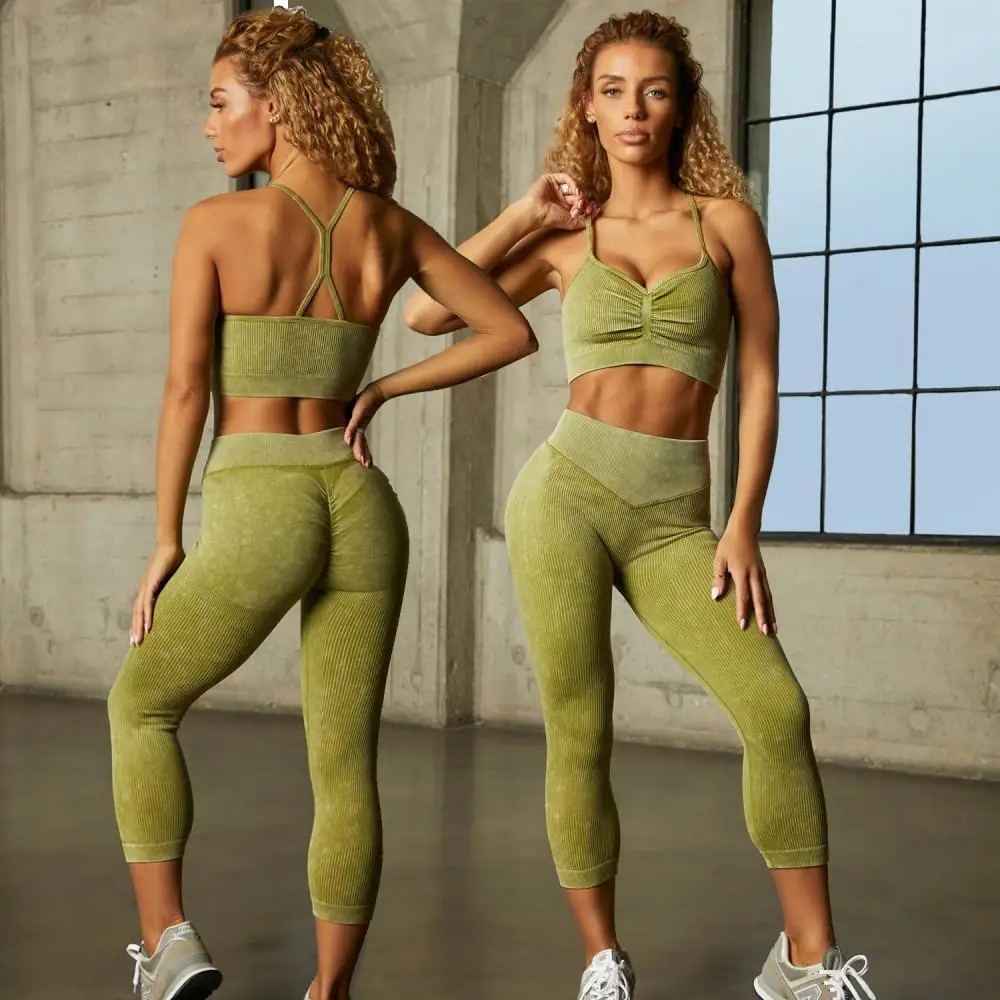 Tracksuit Fitness Yoga Set Ribbed Stretchy Sports Suit Top High Waist Leggings Shorts Elasticity Slim Sportwear Outfits Jogging Tracksuit Fit Women Yoga Suit Fitness Two Piece Suit