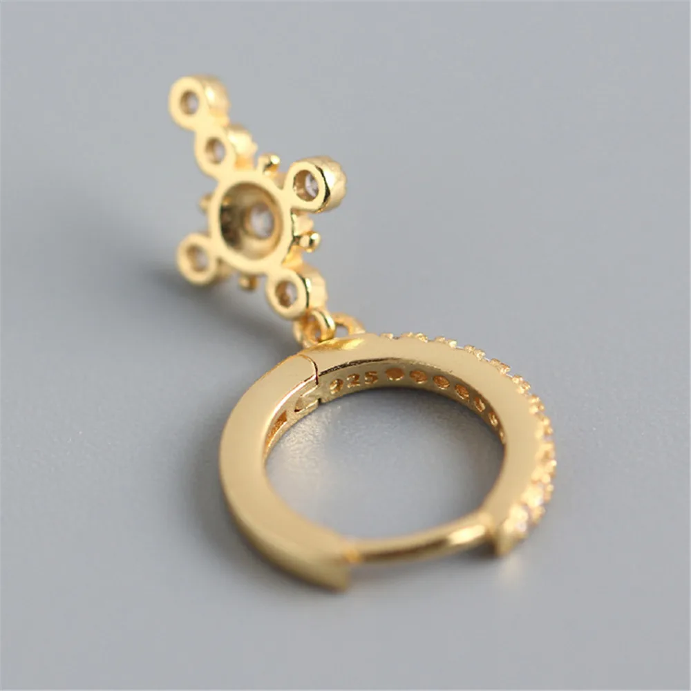ANDYWEN 925 Sterling Silver Gold Crystal Zircon CZ Circle Drop Earring Cross Pendiente Piercing No Clips Women Luxury Jewelry