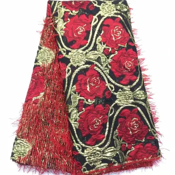 

New Arrival Brocade Tassels Lace Fabrics red French Tulle Lace Embroidered Nigerian Net Lace Fabrics for Women Wedding Dress