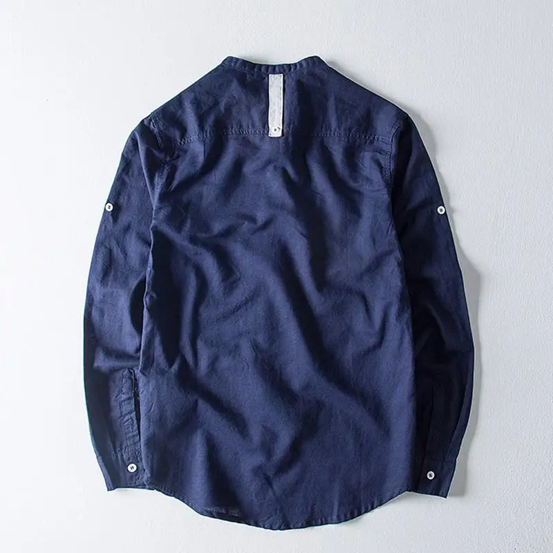Hot sale New Men's long sleeve linen shirts casual solid color stand-collar mens cotton shirts fashion mens shirts M-4XL