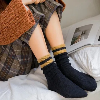 

Autumn Winter Thicken Warm Long Socks for Women Korean College Style Woman Socks Cashmere Wool Homwear Boots Floor Sleeping Sock