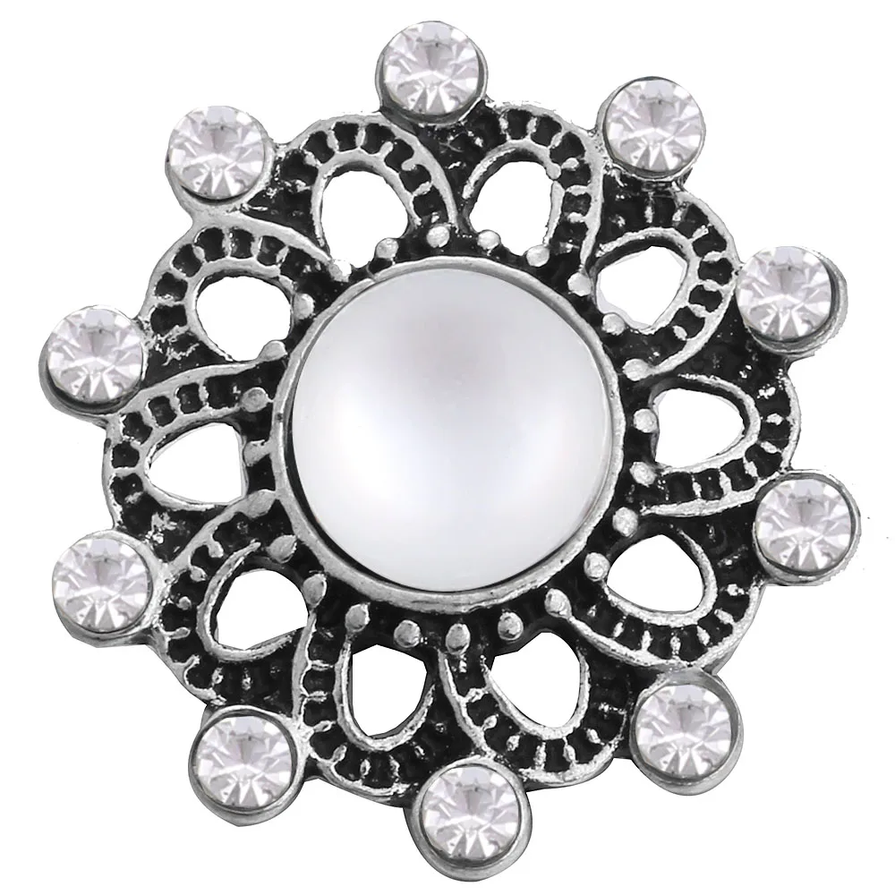 6 sztuk/partia 18mm metalowy przycisk Snap biżuteria Rhinestone kwiat białe przyciski dla Snap biżuteria Fit DIY Snaps bransoletki i Bangles