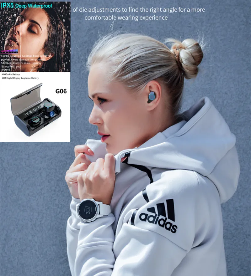 Nasin G08 Bluetooth Earphone TWS Touch Control Business Bluetooth Headset Wireless LED Power Display Earbuds With Mic Handsfree