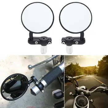 

2pcs Universal Motorcycle Aluminum Black Handle Bar End Rearview Side Mirrors and Black Side Spherical Mirrors for 22mm Handle