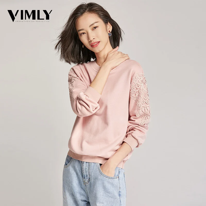 Vimly женские хлопковые повседневные розовые свитшоты весенние однотонные уличные
