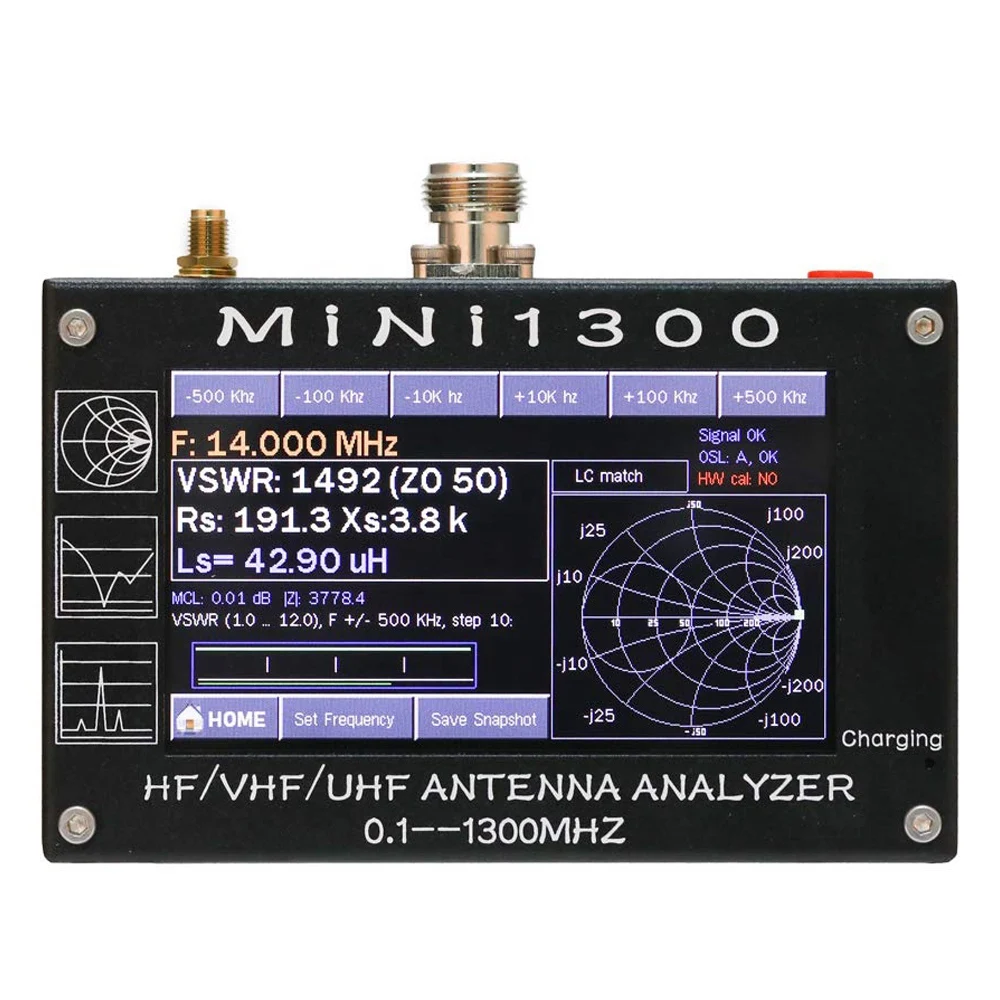 

Mini1300 4.3 Inch Digital Display Touching Screen TFT LCD 0.1-1300MHz HF VHF UHF ANT SWR Antenna Analyzer Meter
