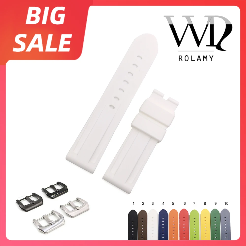 

Rolamy 22 24mm Top Quality Luxury Grey Blue Waterproof Silicone Rubber Replacement Watch Band Loops Strap For Panerai Luminor