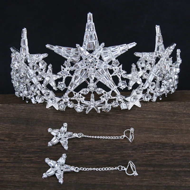 Star Crown Headpiece Bridal Tiara With Stars Baroque Headband Wedding Hair Accessories Hair Jewelry Crystal Tiaras and Crowns