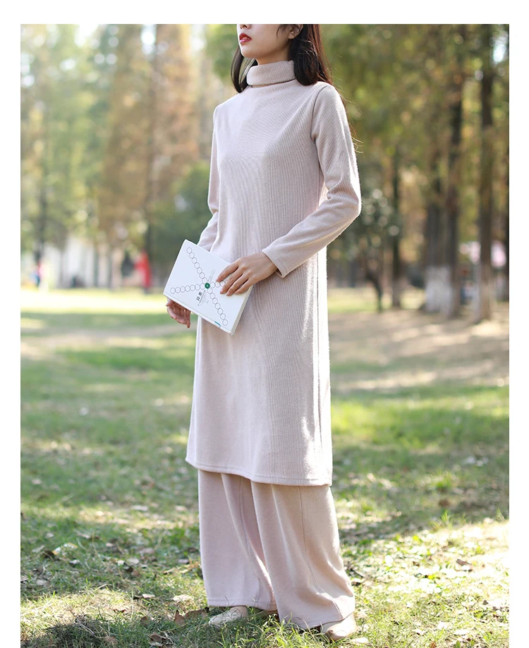 LZJN 2019 Autumn Winter Full Sleeve Women Knitted Turtleneck Sweater Dress Mid-length Female Knit bottoming Shirt Black 4 Colors (37)