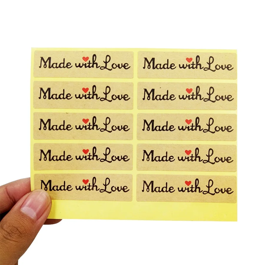 100 шт./лот, красное сердце, винтажная наклейка "Сделано с любовью", подарочная печать, наклейка s для домашней пекарни и подарочной упаковки, скрапбукинг