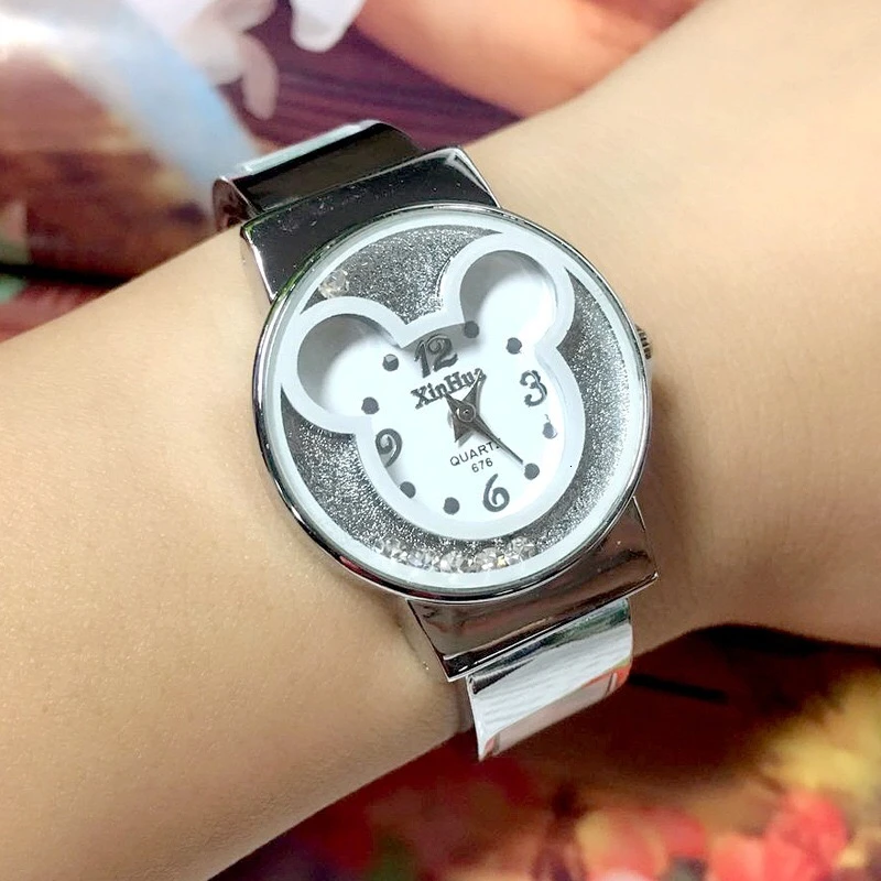Модные Мышь женские часы С кристалалми и стразами женские часы мультяшные Кварцевые часы детские часы браслет часы детские часы Relogio Infantil reloj