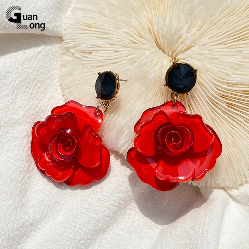 Flower Drop Dangle Long Earrings For Women Girls Korean Resin Fashion Jewelry drop earrings,dangle earrings,long earrings,flower earrings