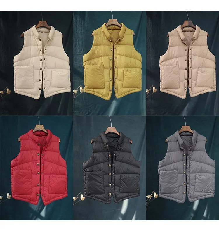 Зимние корейские однотонные пуховые пальто, 7 цветов, модные Универсальные жилеты, новые женские пуховые пальто на молнии с карманами