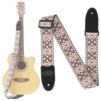 

Jacquard Weave Double Fabric Guitar Strap Flowers Pattern Genuine Leather Cow Suede Ends for Acoustic Electric Guitar Bass