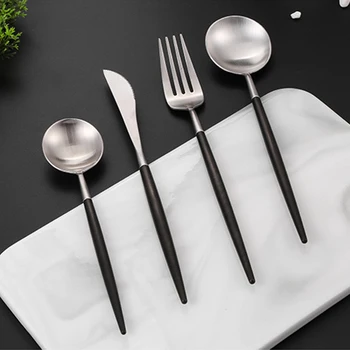 

Black Silver Flatware,Royal Matte Black Handle,304 Stainless Steel Tableware,Including Forks Spoons Knives Utensils Set Cutlery