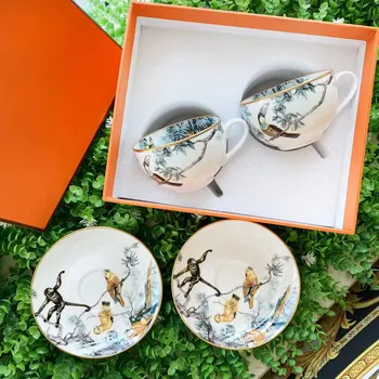

2 Luxury Porcelain Jungle Cups With Saucers Set Europe Home Decor Kitchen Drinkware Table Ornaments Unique Wedding Birthday Gift