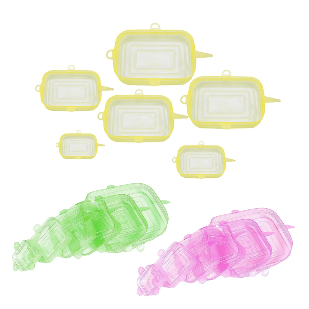 6xReusable Durable Expandable Food Covers Seal Lids Green/Rose Red/Yellow 6xReusable Durable Expandable Food Covers Seal Lids Green/Rose Red/Yellow