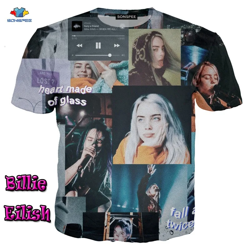 11 SONSPEE/Летняя футболка с коротким рукавом и звездами Billie Eilish; модный тренд; красивая футболка; смешная блузка с несколькими элементами; топы с локомотивным принтом - Цвет: 11
