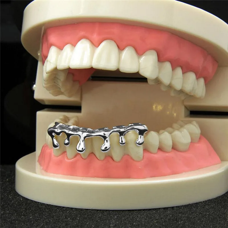 Пользовательские Панк Fit золотые зубы GrillsTeeth капельные грили стоматологический Топ и нижний зуб Косплей зуб шапки ювелирные изделия Вечерние