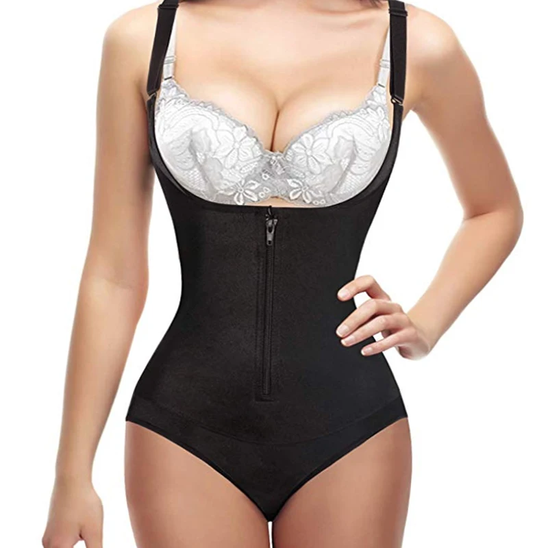 

Women Fajas Colombia Full Body Shaper Lace Zipper Open Bust Bodysuit Shapewear Waist Trainer Corsets