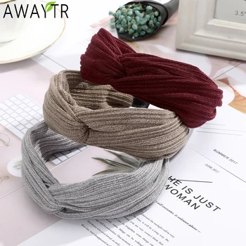 

AWAYTR Soft Knitted Hairband Women Hair Accessories Fashion Headband Fabric Cross Knotted Hair Band Hoop Korea Headdress ladies
