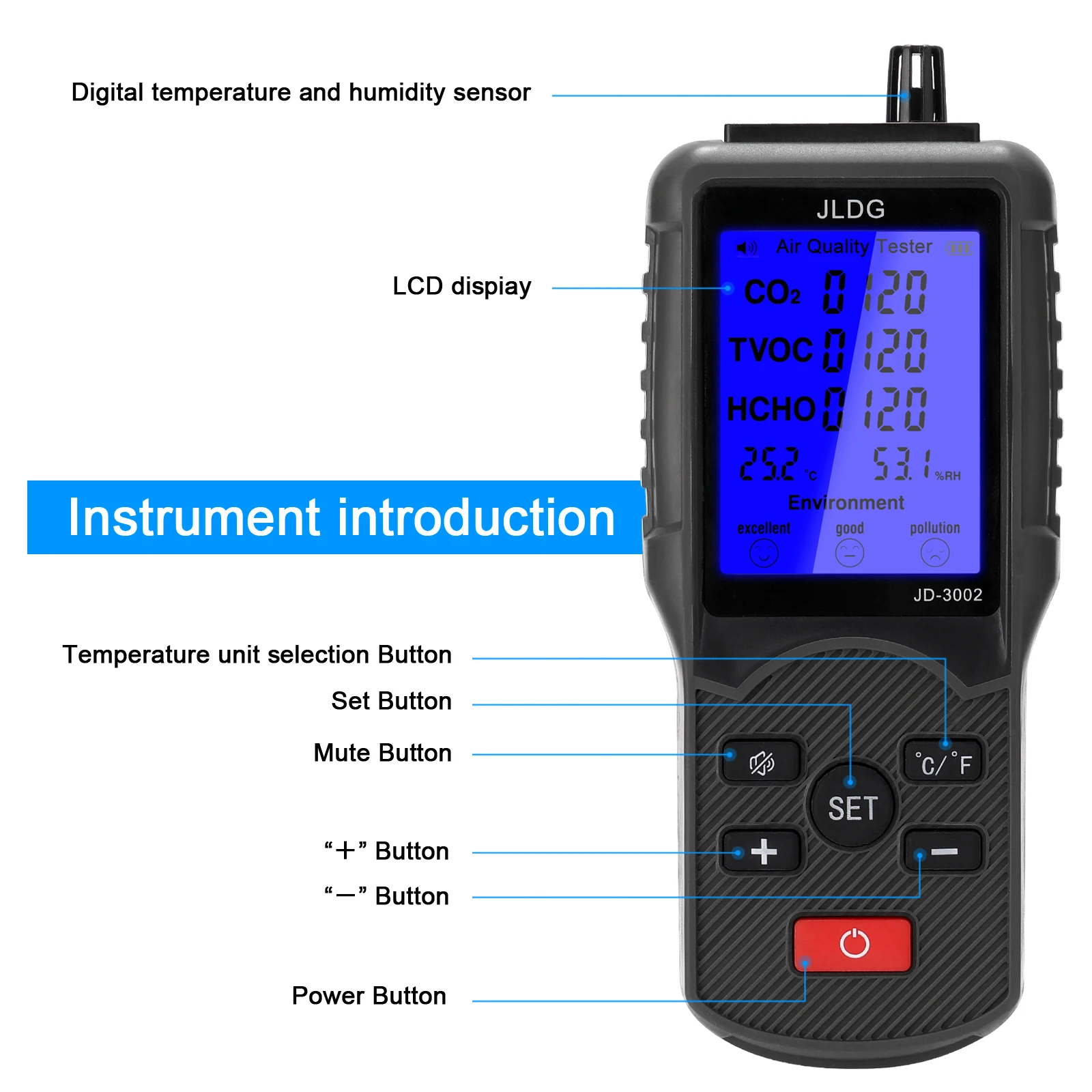 Co2 미터 공기 품질 테스터 CO2 TVOC 검출기 공기 분석기 온도 습도 측정 장치 공기 품질 모니터