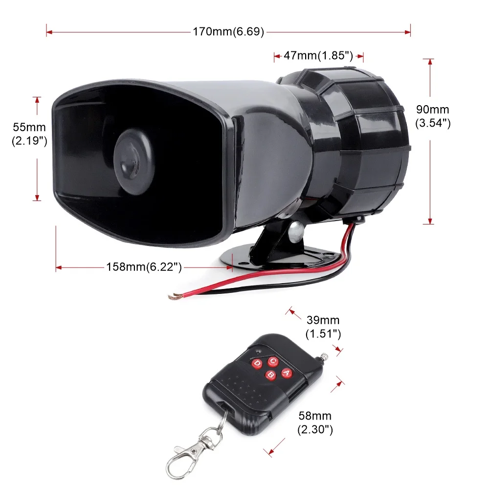 Car Siren Horn Wireless 12V 7 Sounds 130dB