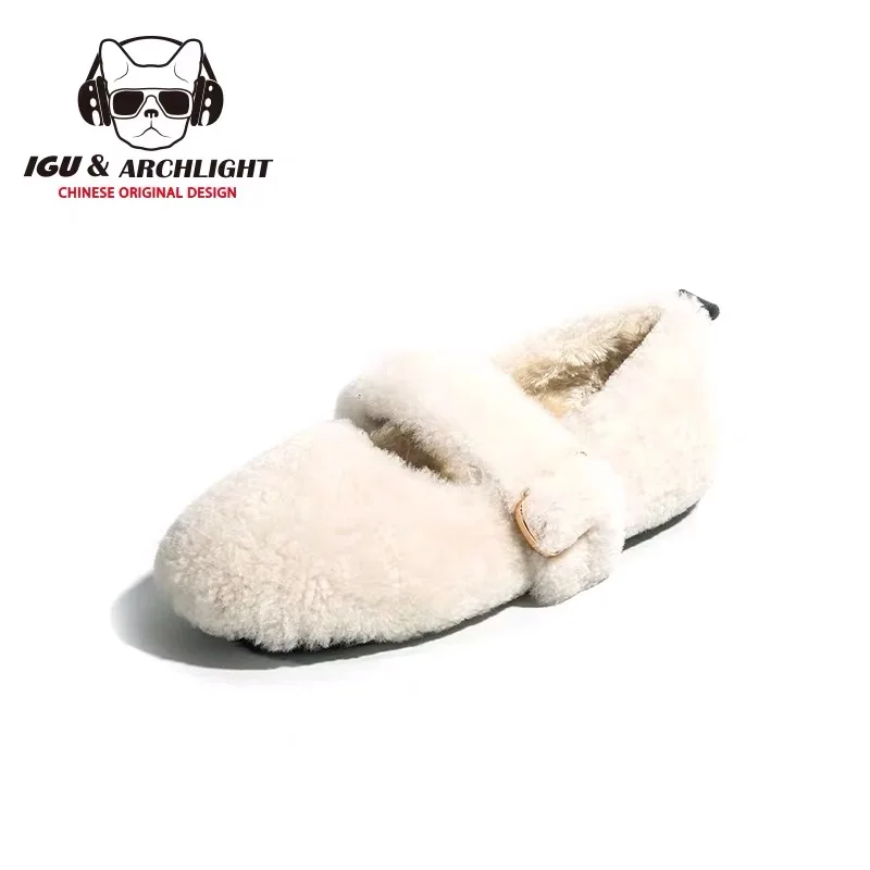 

IGU Women's Fur Flats Wool White Party Shoes Winter Warm 2019 Female Casual Slip-on Driving Shoes Snow Shoes Lamb Fur Loafers