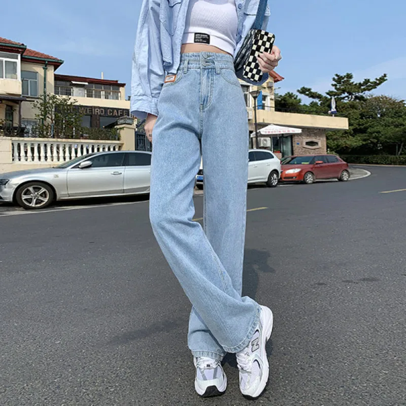 

Women's 2022 New Double Button High Waist Loose Four Season Wide Leg Jeans Classic Harajuku Style Women's Straight Long Pants