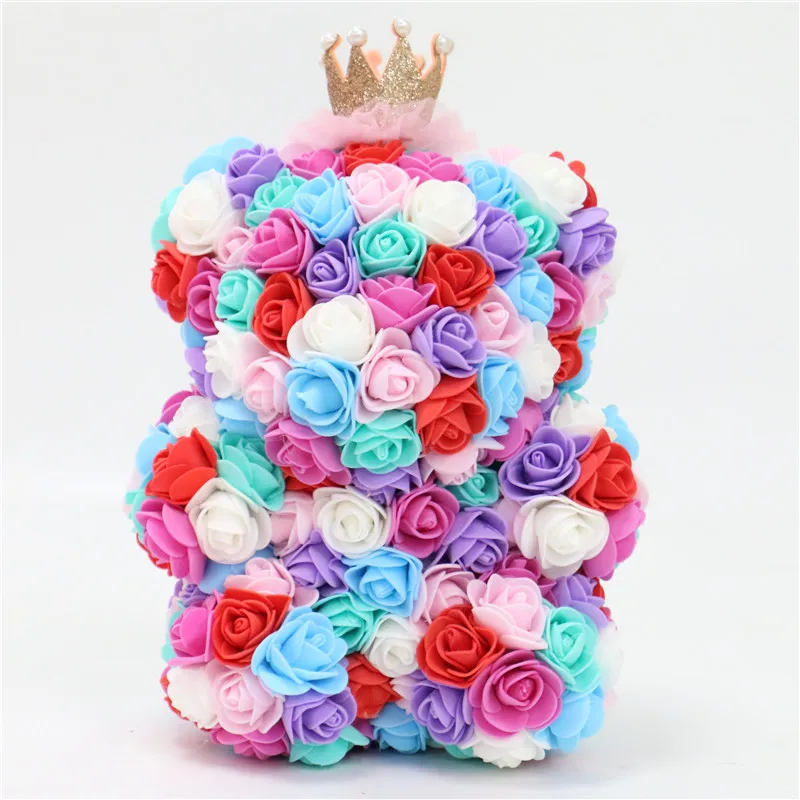 Colorful 28 см Корона Сделай Сам плюшевый медведь Роза+ коробка Искусственные из ПЭ цветок медведь Роза День Святого Валентина подарок для подруги женщины жена мать день - Цвет: Colorful