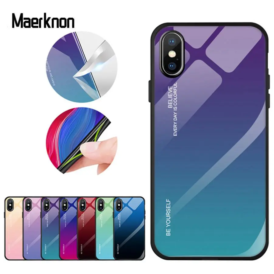 

Tempered Glass Case For iPhone XR 7 8 6 6s Plus Mobile Phone Cases Cover For iPhone X XS XS Max Case Luxury Protective Fundas
