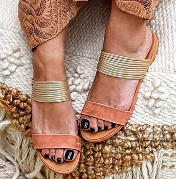 

Women's Bohemia Flat Slippers Plus Size Rome Shoes Outdoor Flat Non-slip Peep Toe Slippers Female Beach Shoes mujer @A09