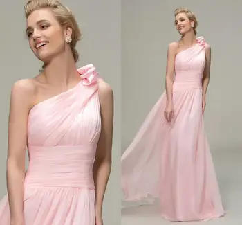 

New Pink Long Bridesmaid Dresses 2019 Simple Ruched One Shoulder A-Line Long Bridesmaid Dress Pageant Dress Vestidos De Noiva