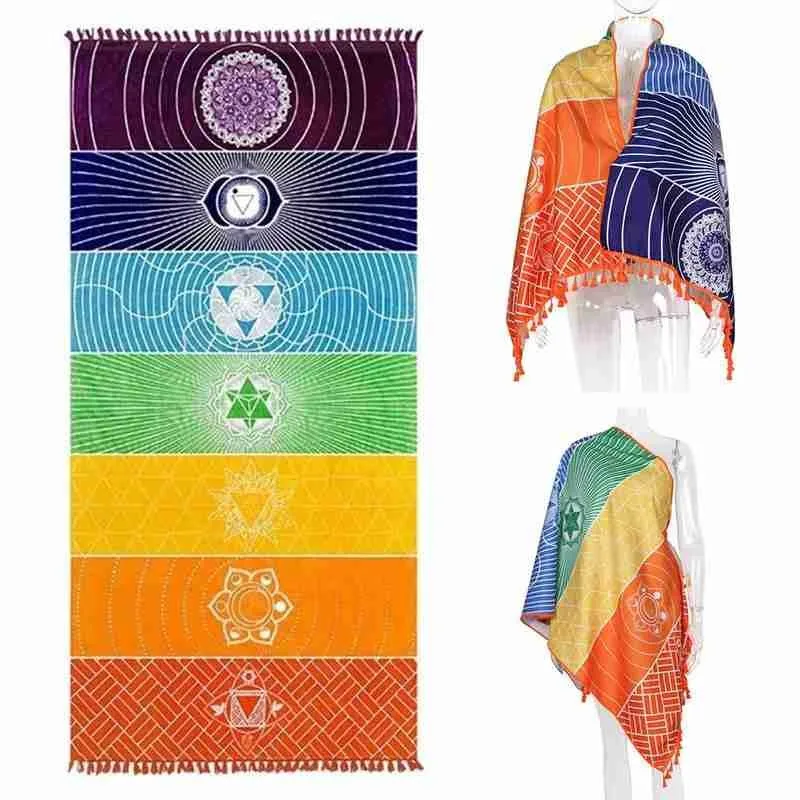 1 Multi-purpose Rainbow Beach Towel Bohemian Mandala Tapestry Meditation Yoga Mat Ladies Bath | Дом и сад