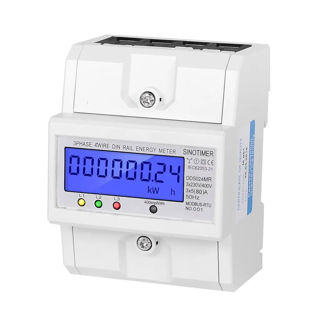 Multi-functional Single Phase or 3 Phase 4 Wire 5-100A 230V AC Energy Meter Electric Consumption Meter Monitor DIN Rail