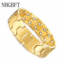 NHGBFT браслет для магнитотерапии, забота о здоровье, мужской браслет из нержавеющей стали, черный, золотой цвет, мощный браслет