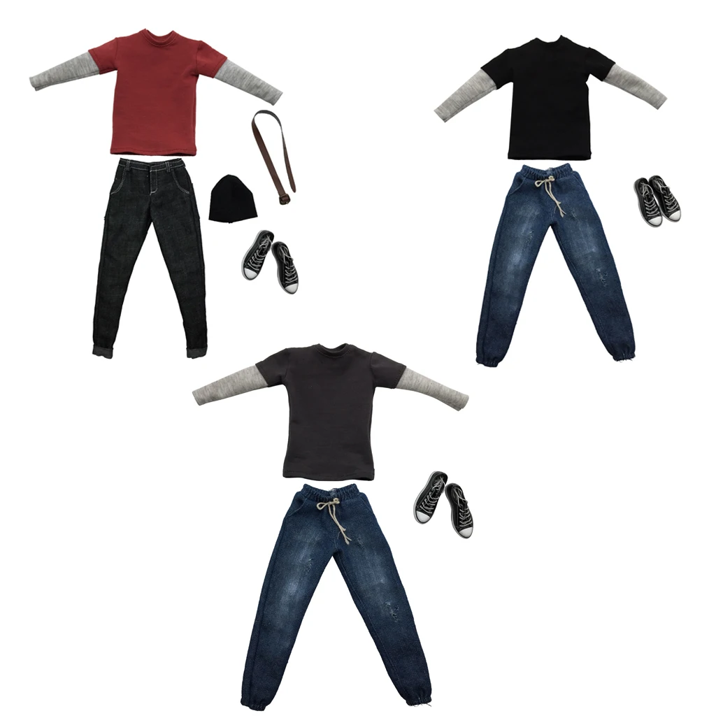 1/6 Scale Mens Pullover Sweatsuit & Jeans & Sneakers for   12 inch Male Figure Body Accessories