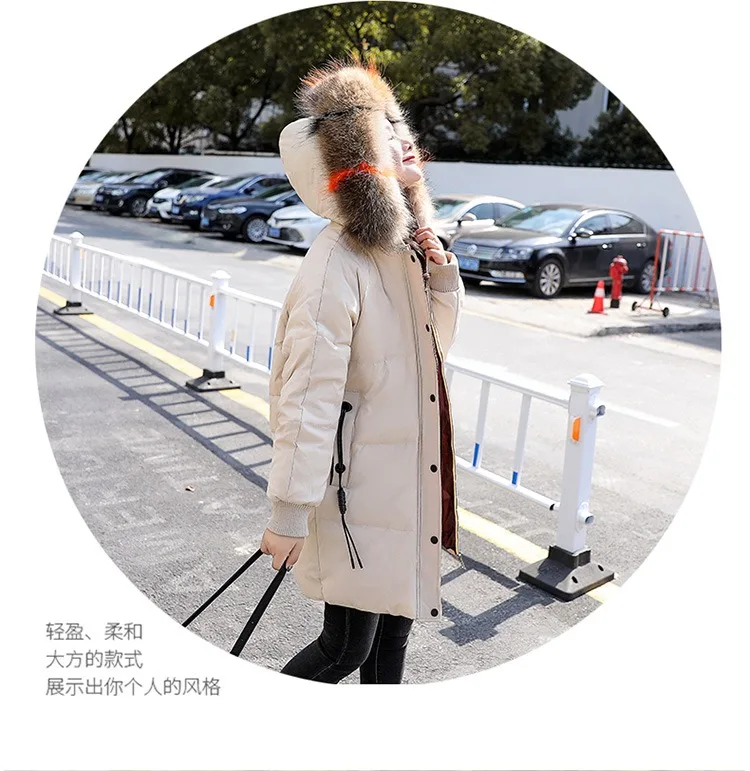 Large Size Fat Mm Thin over-the-Knee down Jacket Women's Thick Winter Warm Fur Collar Korean-style White Duck down Coat Fas