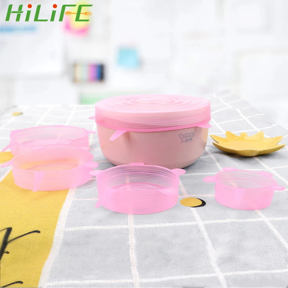 HILIFE Keeping Fresh Seal Pan Cooking 6 Pcs Silicone Stretch Lids Bowl Pot Lid Cover Reusable Food Wrap | Дом и сад