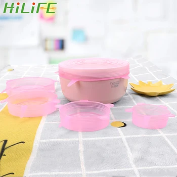 

HILIFE Keeping Fresh Seal Pan Cooking 6 Pcs Silicone Stretch Lids Bowl Pot Lid Cover Reusable Silicone Food Wrap