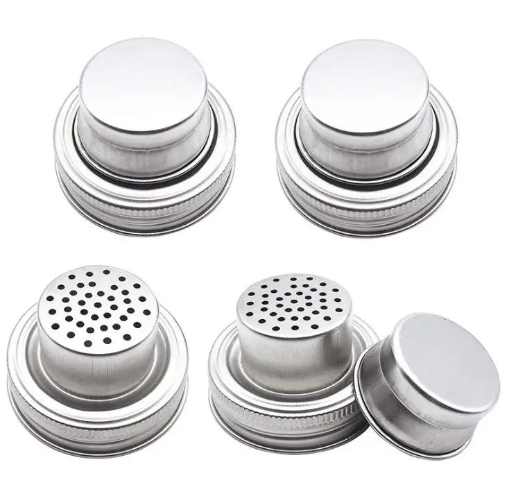 

Mason Jar Shaker Lids Stainless Steel Regular Mouth Mason Canning Jars Rust Proof Cocktail Shaker Dry Rub Cocktail 70mm SN3157