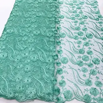 

Latest African Milk Silk Applique Lace Fabric 3 D Flowers French Mesh Lace Fabric With Sequins Milk Silk For Nigerian Dress New