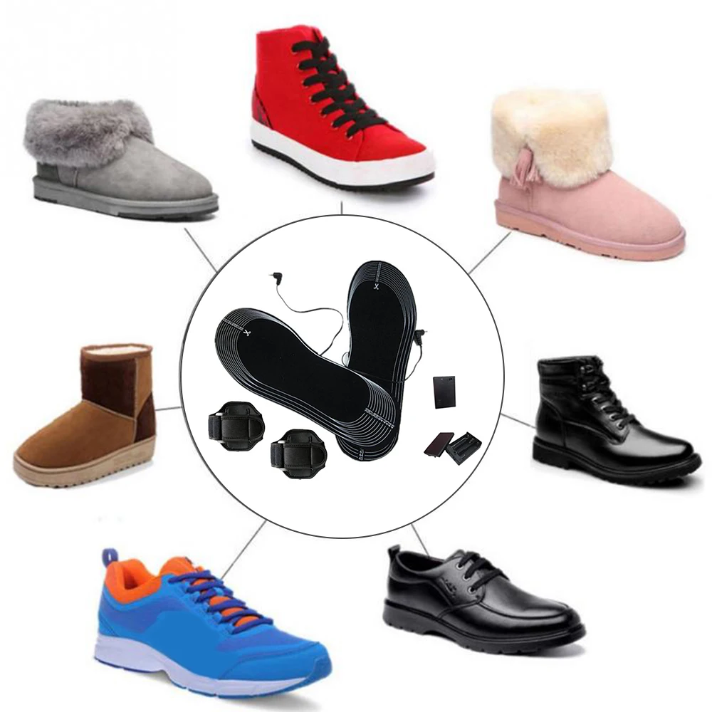 Зимние теплые стельки с подогревом для мужчин и женщин, теплые вставки для обуви с электрическим аккумулятором, с ремешком из углеродного волокна