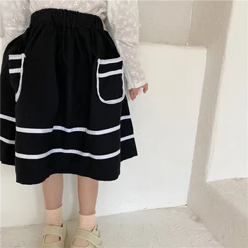 

Korean Girls' Contrasting Color Skirt Black Color Kids Girl Cotton Skirt Autumn Casual Clothes Children Baby Aline Skirts