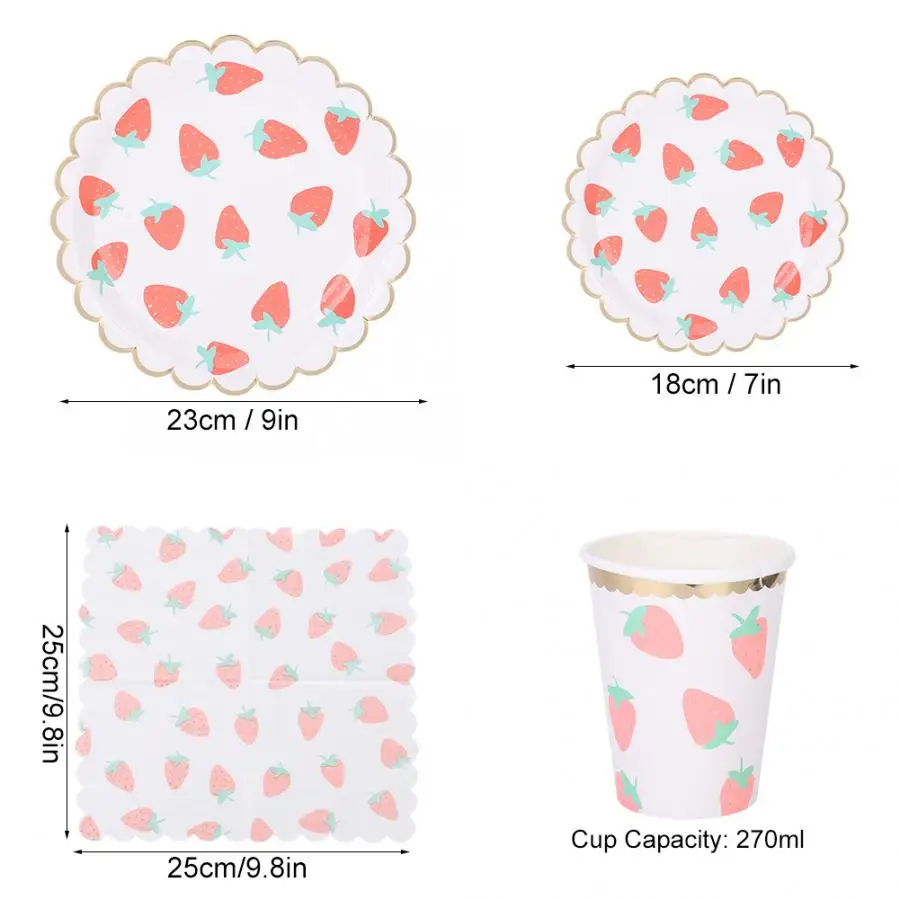 4 шт одноразовые столовые приборы набор клубники шаблон одноразовые бумажные тарелки чашки ткани на день рождения свадьбы партии поставки
