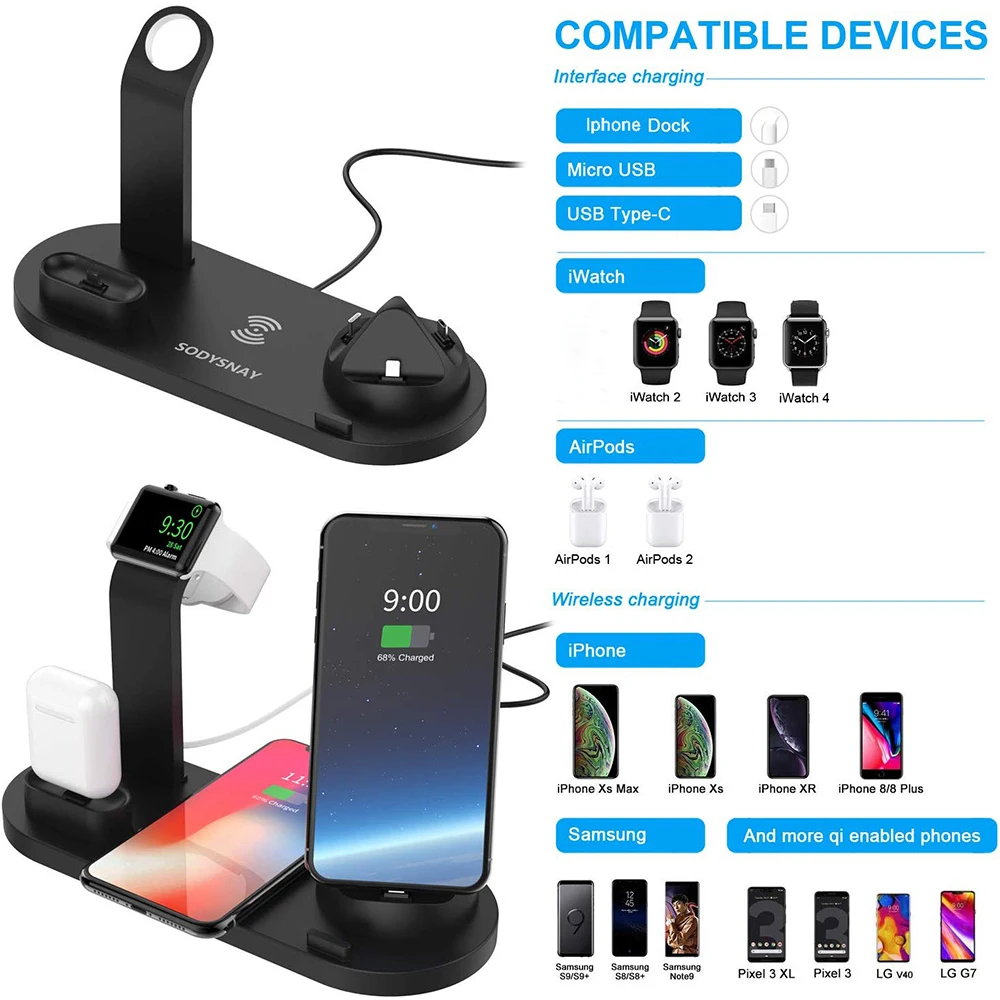 QI Беспроводная зарядная подставка для Apple Watch Series 5 4 3 2 Airpods 2 Iphone 11 Pro Max XR 8 Plus X Беспроводная зарядная док-станция