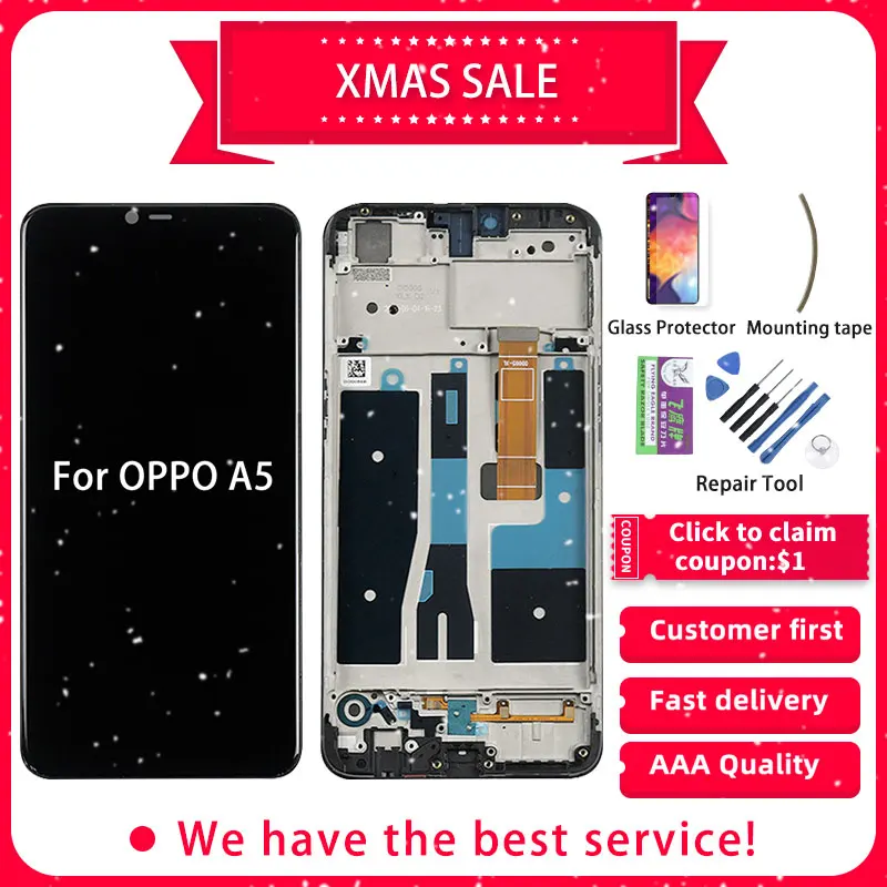 6," ЖК-экран для OPPO A5 A5S AX5 AX5S, сенсорная панель, дигитайзер для OPPO A5 AX5, дисплей с рамкой
